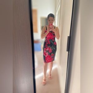 Beautiful Black Dress With Red Flower Designs